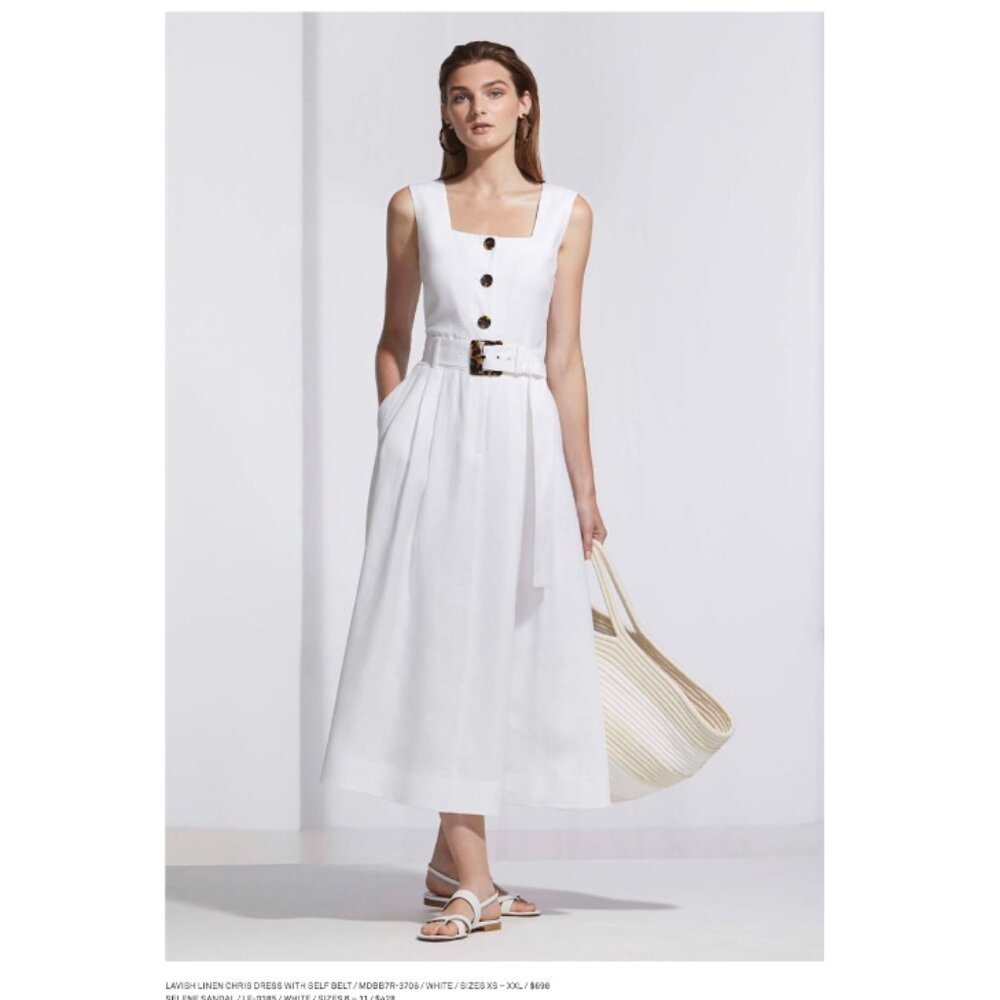 NWT Lafayette 148 White Linen Belted Midi Dress - Size XS